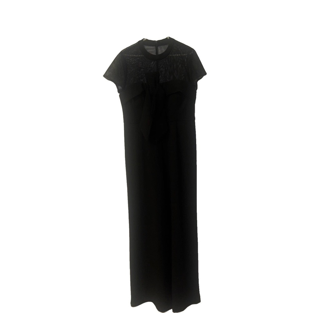 JS Collections Black Mesh Yoke Bow Detail Wide Leg Jumpsuit Womens 14 Formal - Picture 4 of 8